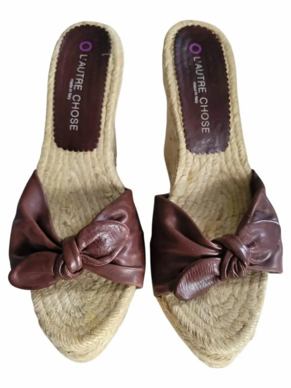 Leather and Raffia stylish high heel wedges